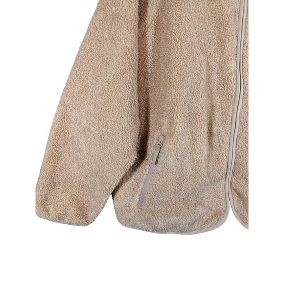All in Motion Sherpa Jacket L Zip Front Beige Camel Sweatshirt Relax Fit Layer - Picture 2 of 10